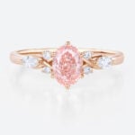 Oval Cut Pink Diamond Ring 1ct Lab Diamond Cluster 6-Prong Ring