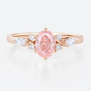 Oval Cut Pink Diamond Ring 1ct Lab Diamond Cluster 6-Prong Ring