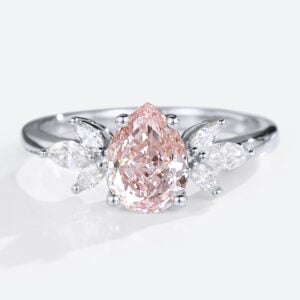 Lab Grown Pink Diamond​ Ring 1ct Pear Cut Cluster 4 Prong Ring