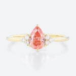 1ct Pear Shaped Pink Diamond Ring Cluster 6-Prong Engagement Rings in Yellow Gold