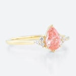 1ct Pear Shaped Pink Diamond Ring Cluster 6-Prong Engagement Rings in Yellow Gold