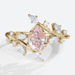 1ct Lab Pink Diamond Ring Pear Cut Leaf 6-Prong Engagement Ring in Yellow Gold