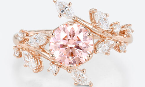 Lab Diamond and Pink Engagement Ring​ 1ct Bypass 6-Prong Ring