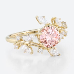 Lab Diamond and Pink Engagement Ring​ 1ct Bypass 6-Prong Ring