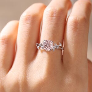 Solitaire Pink Diamond Ring 1ct Round Lab Diamond 4-Prong Ring in White Gold