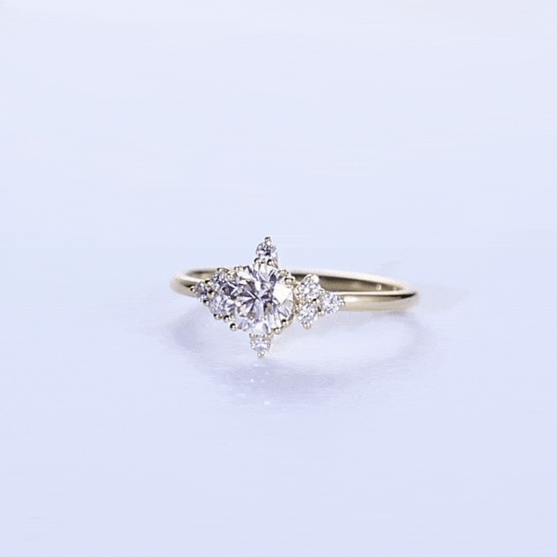 Yellow Gold Round Lab Pink Diamond Art Deco Engagement Rings