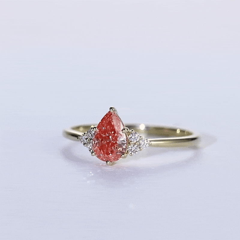 1ct Pear Shaped Pink Diamond Ring Cluster 6-Prong Engagement Rings in Yellow Gold