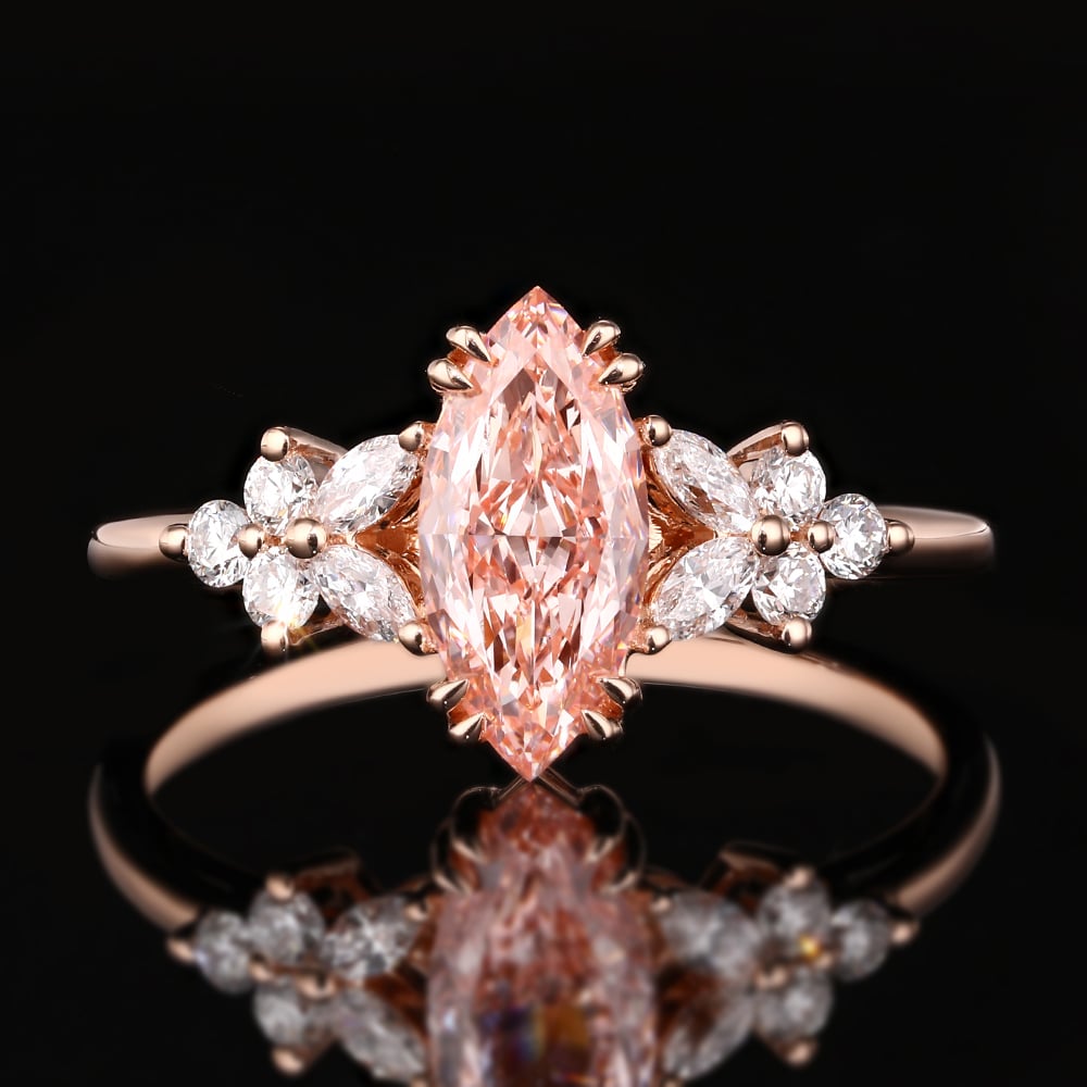 Rose Gold Marquise Cut Pink Diamond Ring 1ct Double Claw Engagement Ring