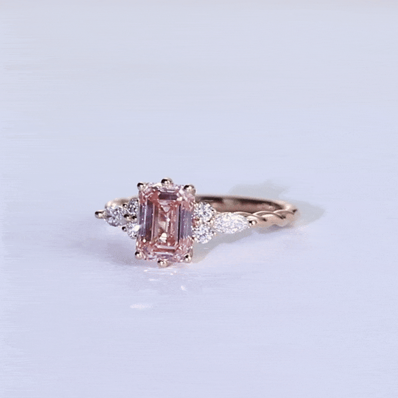 1.5ct Lab Grown Pink Diamond​ Ring Emerald Cut Twisted 6-Prong Ring in Rose Gold