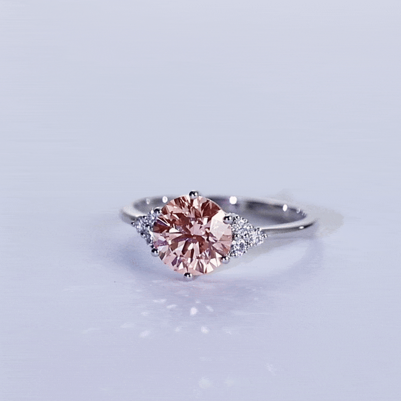 Pink Lab Diamond 1.5 Ct Round Cut Cluster Diamond Engagement Ring