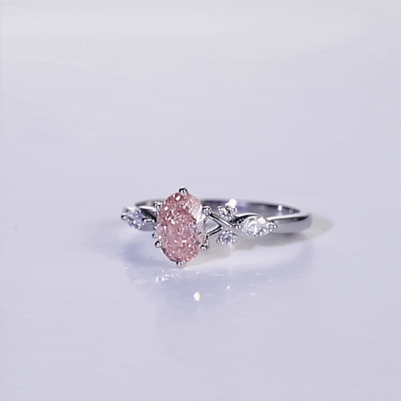 White Gold Oval Cut Pink Diamond Ring 1ct Lab Diamond Cluster 6-Prong Ring