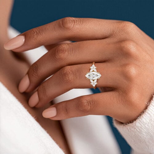 Marquise Lab Diamond Ring 1ct Marquise Cut Lab Diamond Rings in Yellow Gold