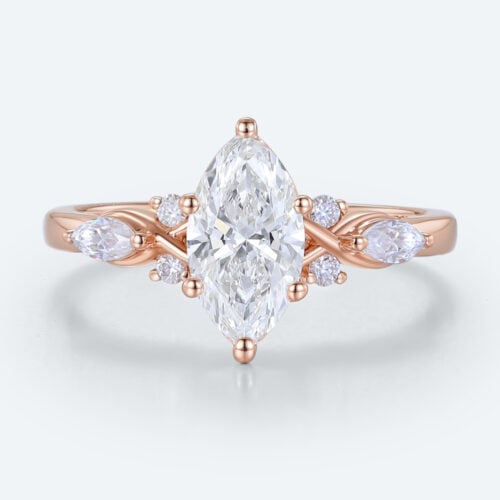 Marquise Cut Lab Grown Diamond Unique 6-Prong Engagement Ring in Rose Gold