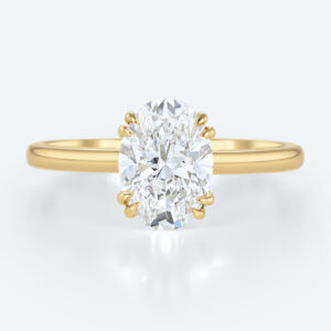 1.5ct Solitaire Lab Grown Diamond Rings Oval Cut Double Claw Ring in Yellow Gold