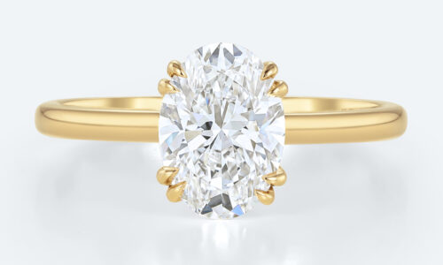 1.5ct Solitaire Lab Grown Diamond Rings Oval Cut Double Claw Ring in Yellow Gold