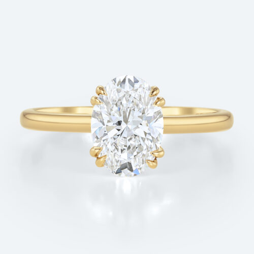 1.5ct Solitaire Lab Grown Diamond Rings Oval Cut Double Claw Ring in Yellow Gold
