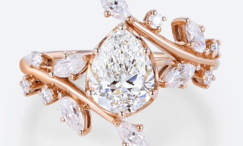 1ct Colorless VS+ Pear Shaped Lab Grown Diamond Bypass 6-Prong Engagement Ring in rose Gold