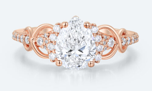 1CT Pear Shaped Lab Grown Diamond Engagement Ring Pave Bridal Ring