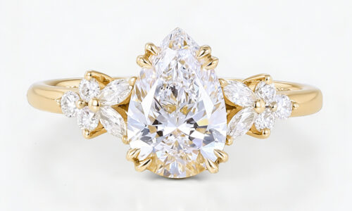 1.5CT Yellow Gold Pear Shaped Lab Grown Diamond Engagement Ring