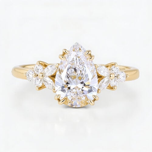1.5CT Yellow Gold Pear Shaped Lab Grown Diamond Engagement Ring