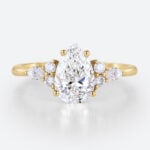 Yellow Gold 1.5ct Pear Shaped Lab Diamond Ring​ Vintage Prong Promise Ring