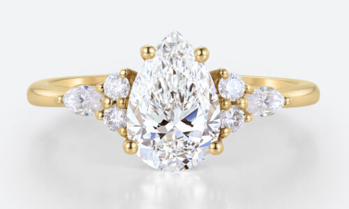 Yellow Gold 1.5ct Pear Shaped Lab Diamond Ring​ Vintage Prong Promise Ring