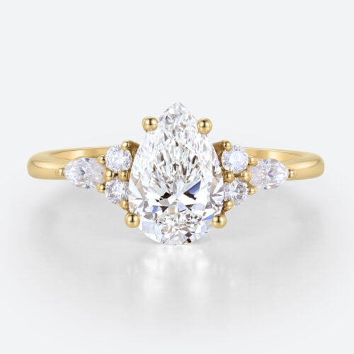 Yellow Gold 1.5ct Pear Shaped Lab Diamond Ring​ Vintage Prong Promise Ring