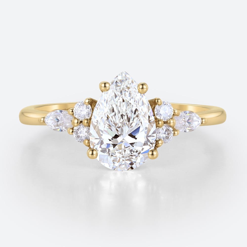 Yellow Gold 1.5ct Pear Shaped Lab Diamond Ring​ Vintage Prong Promise Ring