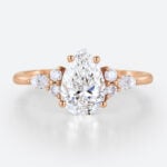Rose Gold 1.5ct Pear Shaped Lab Diamond Ring​ Vintage Prong Promise Ring