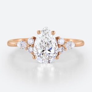 Rose Gold 1.5ct Pear Shaped Lab Diamond Ring​ Vintage Prong Promise Ring