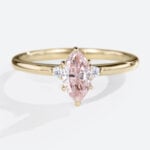Yellow Gold Three Stone Pink Diamond Ring 0.5ct Marquise Cut Lab Diamond Ring