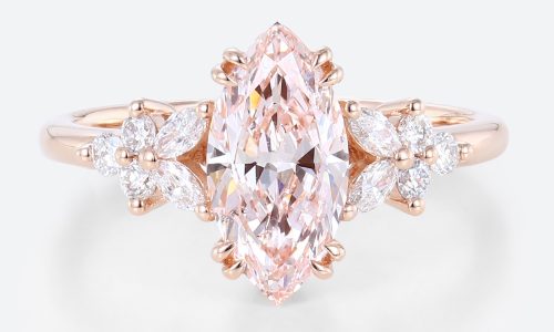 Rose Gold Marquise Engagement Ring Lab Pink Diamond Rings