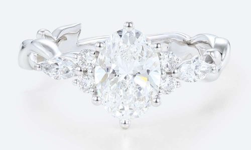 Rose Gold Oval Cut Lab Diamond Leaf Engagement Ring (1)