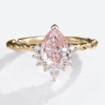 Yellow Gold 1ct Pink Diamond Ring Pear Shaped Lab Diamond Twisted Rings