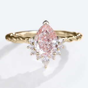 Yellow Gold 1ct Pink Diamond Ring Pear Shaped Lab Diamond Twisted Rings