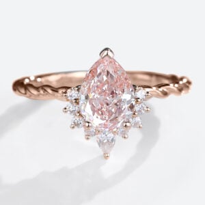 Rose Gold 1ct Pink Diamond Ring Pear Shaped Lab Diamond Twisted Rings