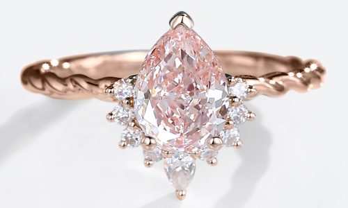 Rose Gold Pear Shaped Lab Pink Diamond Engagement Rings Cluster Twisted Wedding Band (1)