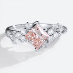 White Gold 1.5ct Pink Diamond Ring Princess Cut Lab Diamond Vine Ring