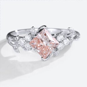 White Gold 1.5ct Pink Diamond Ring Princess Cut Lab Diamond Vine Ring