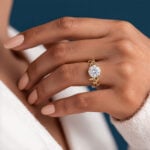 1ct Lab Diamond Ring Solitaire Round Dimaond Leaf Promise Ring in Yellow Gold