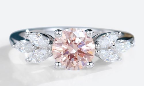 White Gold Round Cut Lab Pink Diamond Rings Nature Inspired Engagement Rings (1)