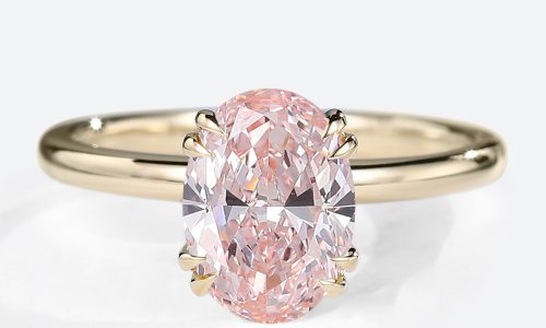 Yellow Gold Oval Cut Lab Pink Diamond Rings Solitaire Simple Engagement Rings (1)