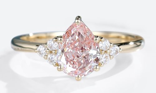Yellow Gold Pear Shaped Lab Pink Diamond Engagement Rings Cluster Bridal Ring (1)