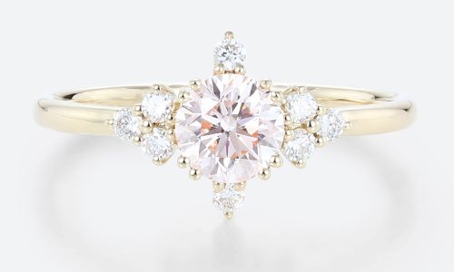 Yellow Gold Round Cut Lab Pink Diamond Engagement Rings Dainty Floral Bridal Ring (1)