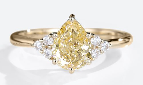 1.2CT Yellow Gold Pear Shaped Lab Yellow Diamond Cluster Engagement Rings (1)