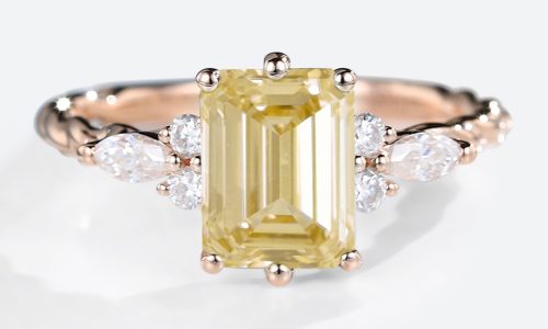 1.5CT Rose Gold Emerald Cut Lab Yellow Diamond Engagement Rings Twisted Wedding Rings (1)