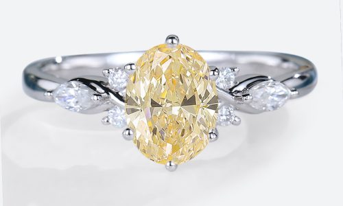 1.5CT White Gold Oval Lab Yellow Diamond Engagement Rings Marquise Lab Diamond Side Stone Wedding Band (1)