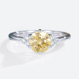 Round Yellow Diamond Ring 1.5ct Fancy Lab Yellow Diamond Ring in White Gold