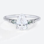 White Gold Engagement Rings 1.5ct Pear Cut Lab Diamond & Moss Agate Ring