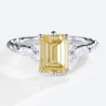 1.5ct Lab Yellow Diamond Engagement Ring Twisted Emerald Cut 6-Prong Ring in White Gold